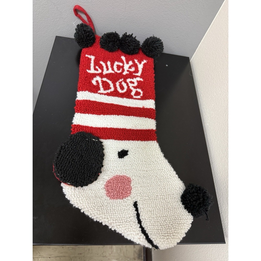 Lucky Dog Christmas Pom Pom Stocking Snoopy Peanuts Missing One Pom Pom‎